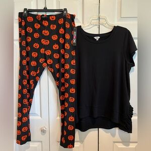 2 Pc🖤Top& 🎃Leggings - Pants are NWT, Top is Tunic Length with Cute Side Ruffle
